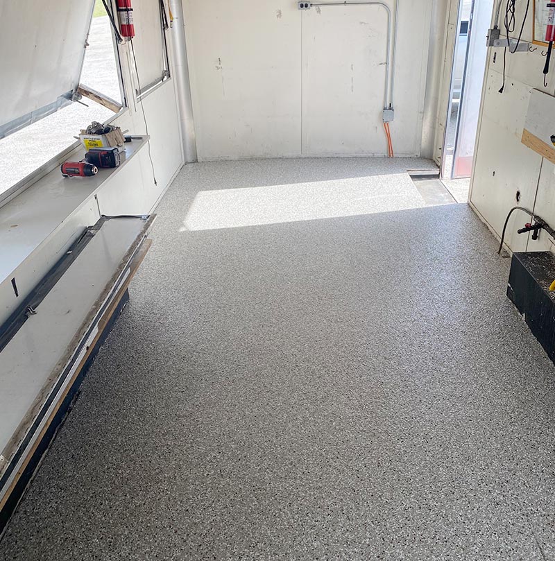 Installation of epoxy floor in food truck coverage