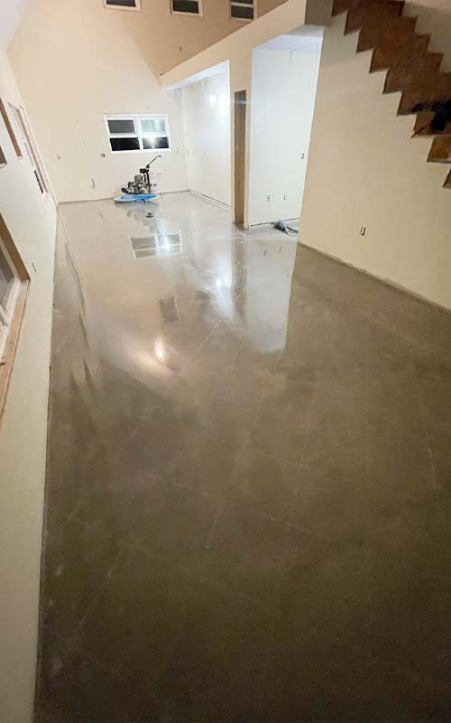 Polished concrete floor in a new building