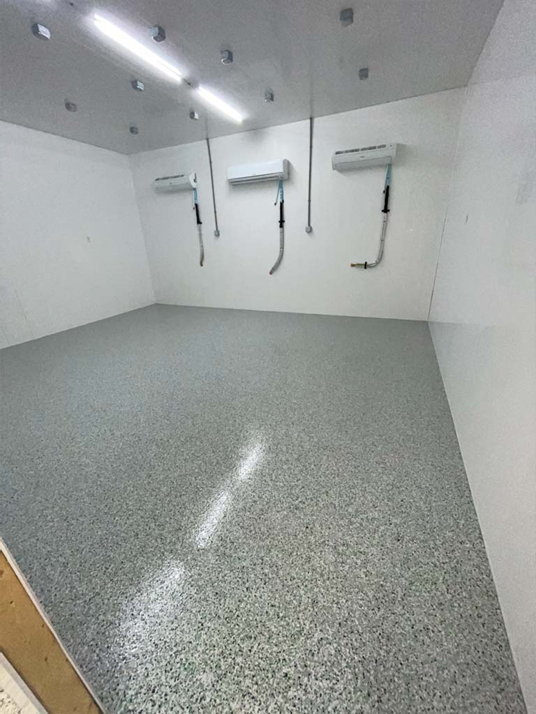 After epoxy floor installation in grow room