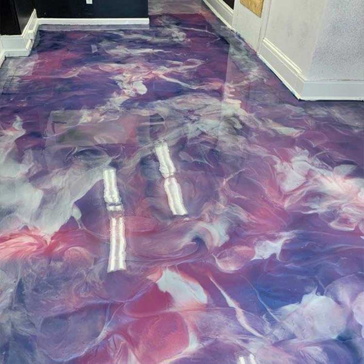 Pink, purple and white metallic epoxy floor