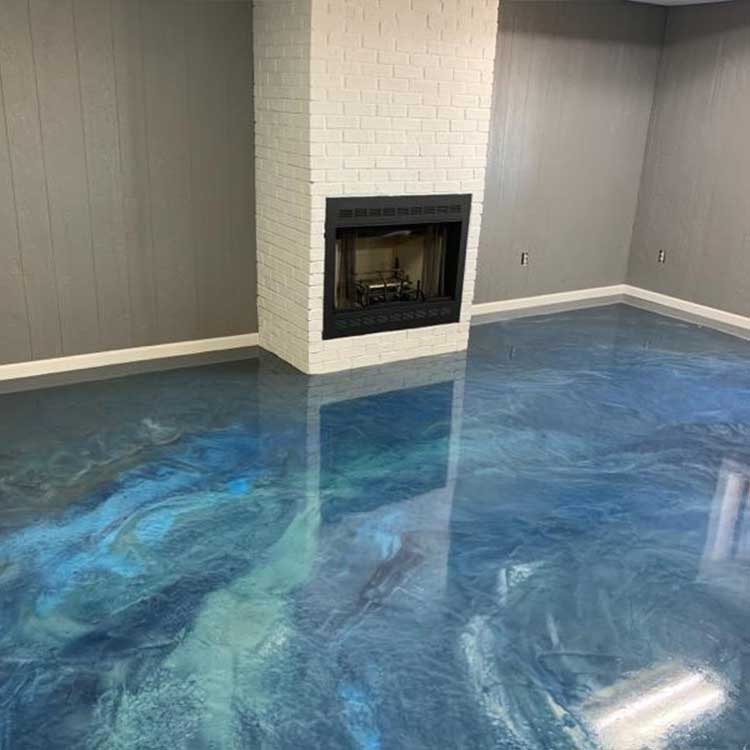 Metallic epoxy floor looks like the ocean