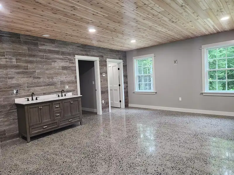 Maine home bathroom concrete polished floors