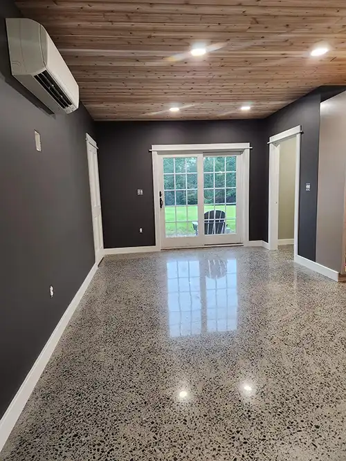Maine home extra room with concrete polished floors